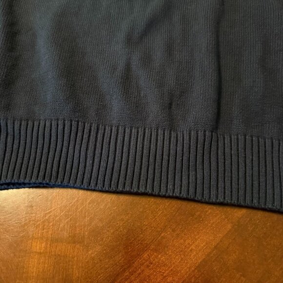 Eddie Bauer XL Tall Mens Navy‎ Yellow Striped 1/4 Zip Sweater 100% Cotton - Picture 7 of 11